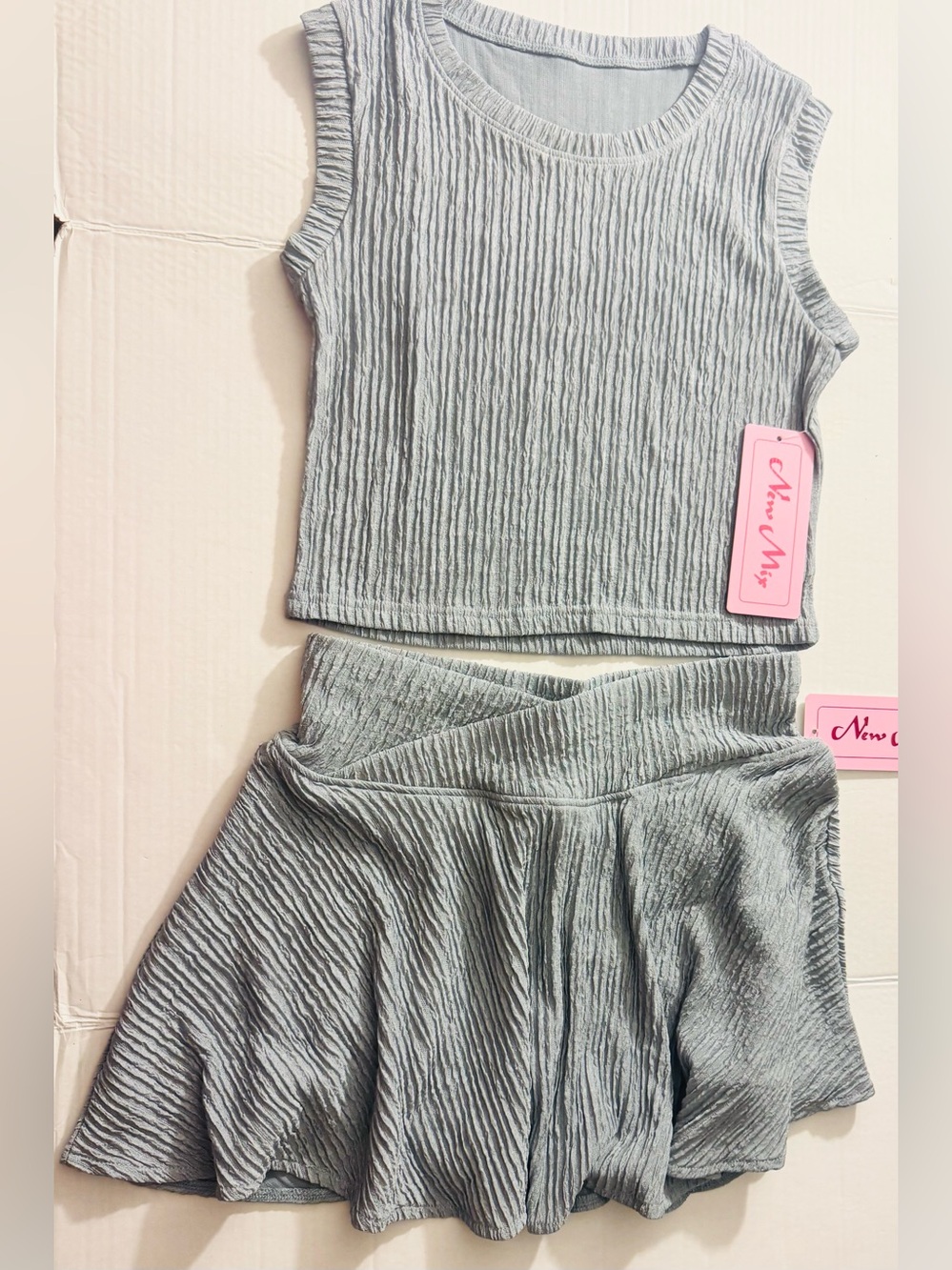 New Mix Ladies Light Gray Textured Skort Set Large
